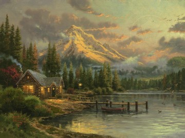 garden lake thun Painting - Lakeside Hideaway Thomas Kinkade